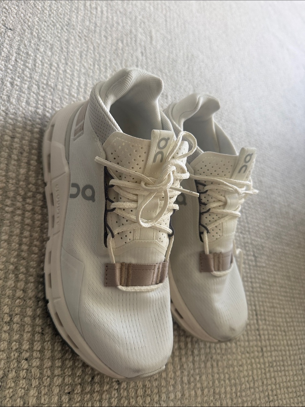 On Running Men's Cloud Sneakers in White with Tan Accents